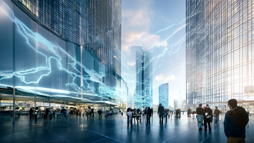 Modern office environment where a team uses AI technology to optimize customer acquisition and growth strategies