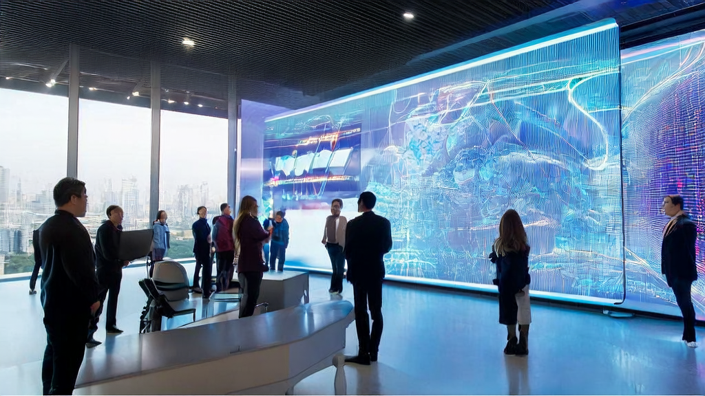 In a modern office building in a futuristic city, data scientists and marketing experts use AI technology to optimize email campaigns and improve user response rates.