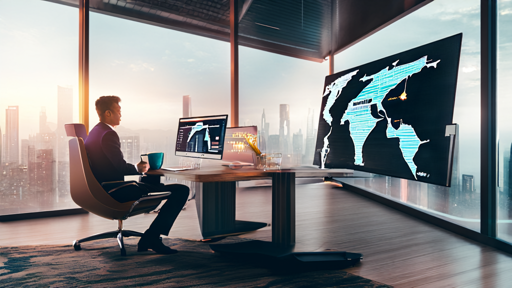 A business professional in a modern office using AI keyword optimization tools for targeted customer acquisition
