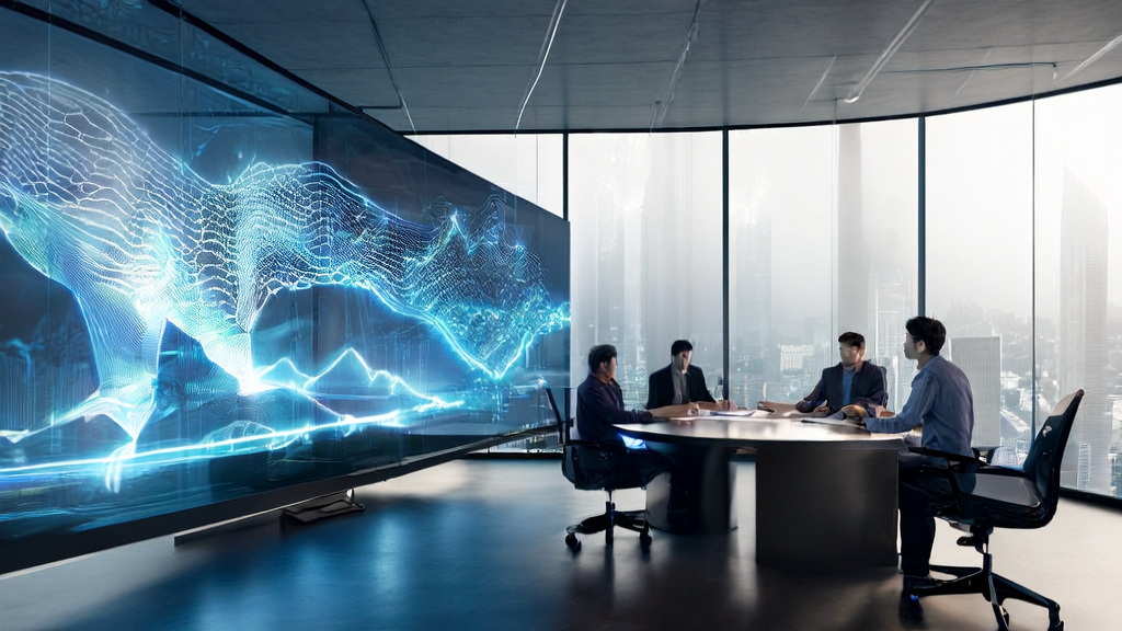 A team in a modern office is analyzing customer selection using AI prediction models