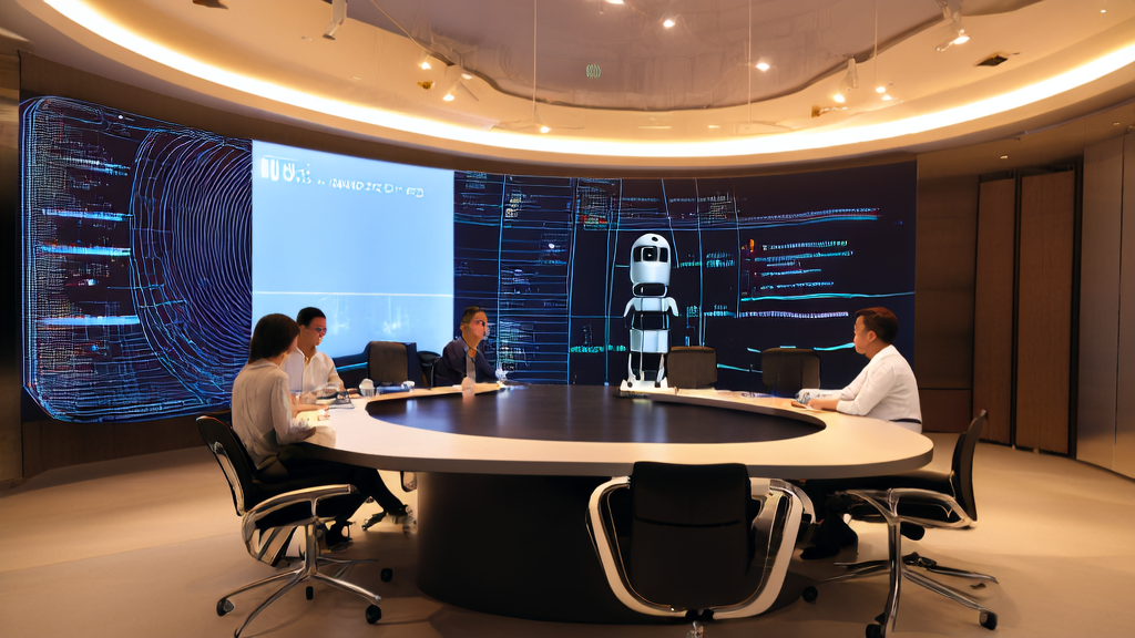 Meeting scene showcasing AI-driven customer acquisition solutions, highlighting the impact of cutting-edge technology on marketing