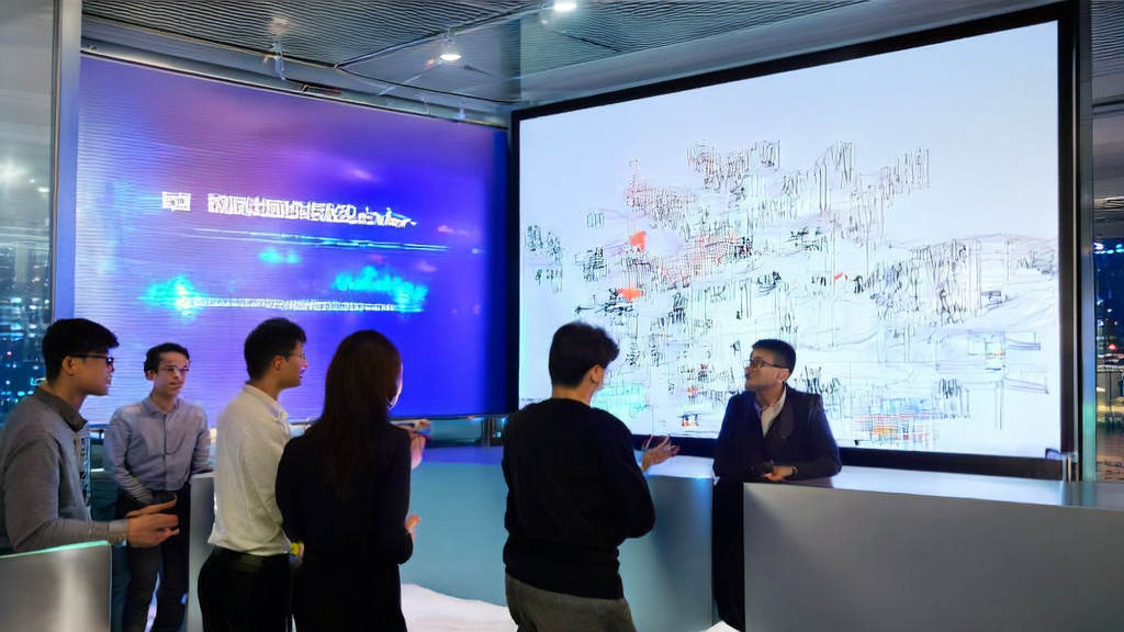 A modern office where a marketing team is discussing how to revolutionize marketing strategies with AI-driven customer acquisition solutions