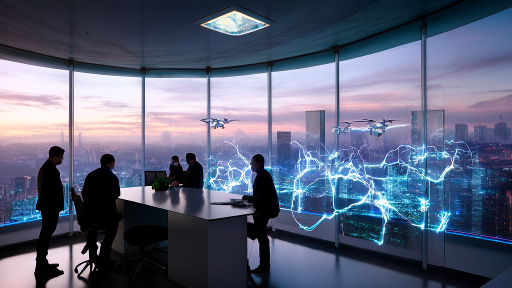 工程师们在充满科技感的办公室里利用AI技术革新营销获客途径