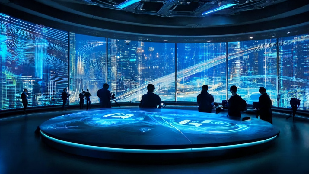 A futuristic city control center showcasing DeepSeek as the leader in AI-powered customer acquisition systems