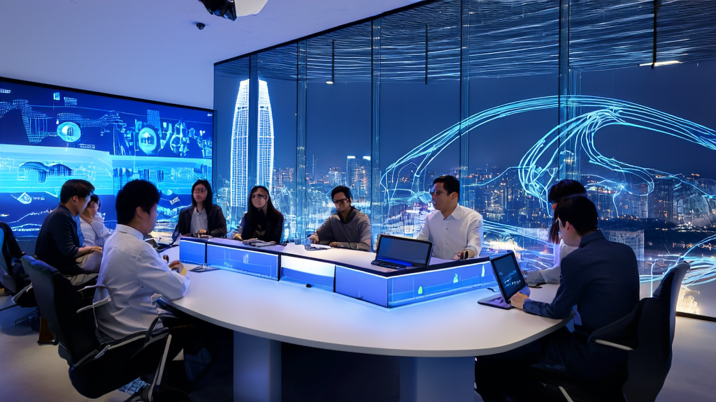 A scene of marketing experts in a futuristic office using Seed-OSS to enhance email marketing reply rates by leveraging AI technology