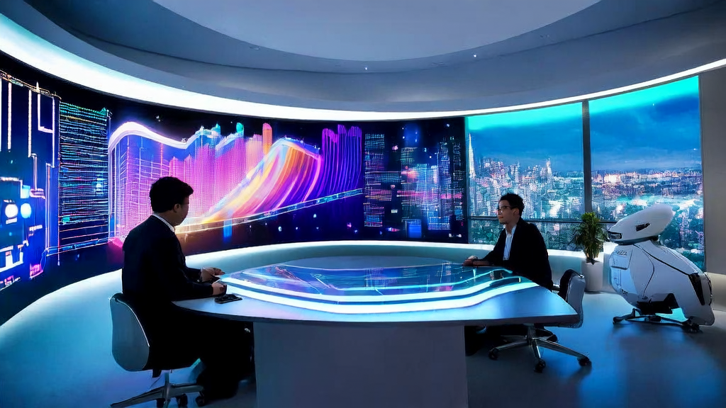 在未来感十足的办公室里，工程师们正在利用先进AI技术分析LinkedIn客户数据，以制定精准的营销策略。