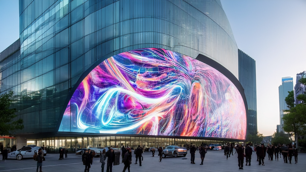People experiencing the new era of AI marketing in a futuristic city