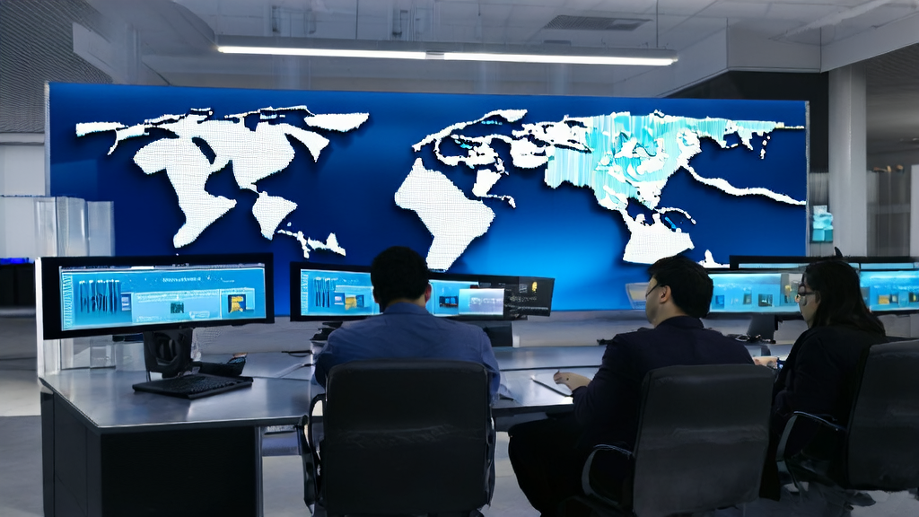 现代化办公室内的外贸业务员使用AI营销工具在Quora上进行客户采集