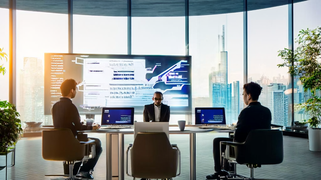 Cross-border commerce team discussing how to boost email response rates using AI marketing tools in a modern office