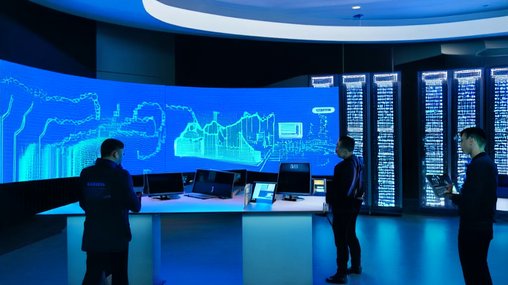 In a tech-filled office, developers use Xcode integrated with Claude AI for AI-based customer data cleaning services