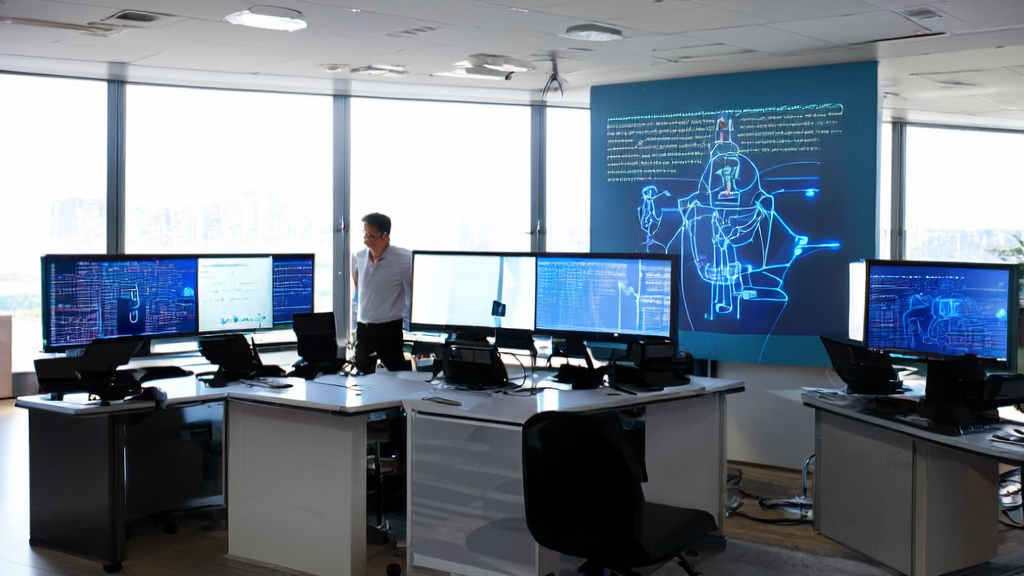 A modern office bathed in sunlight, showcasing AI-driven marketing strategies and the FDA's Elsa AI assistant