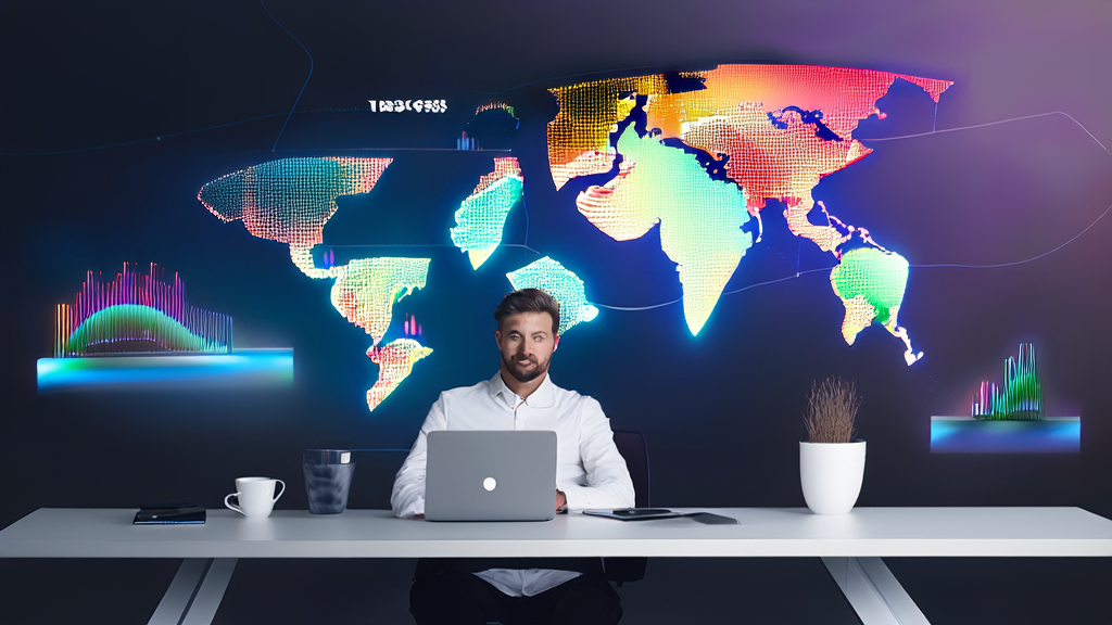 E-commerce manager using AI technology to optimize cross-border email marketing in a modern office