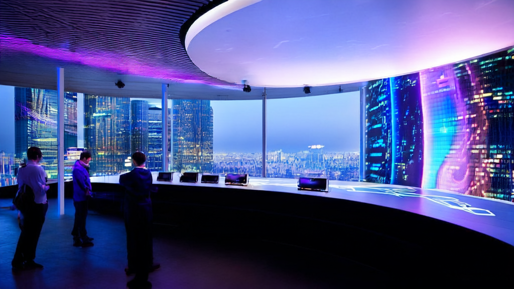 现代化广告投放控制中心，使用AI技术优化广告策略，实时数据显示和管理界面