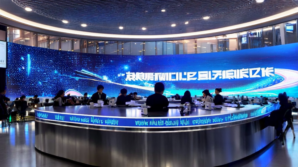 In a modern ad control room, analysts use AI technology to optimize ad placement, with real-time data streams and charts displayed on screens.