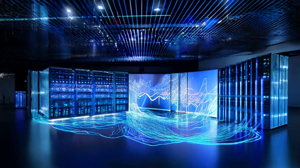 Modern data center with large server rooms showcasing the collaboration between Snowflake and Anthropic