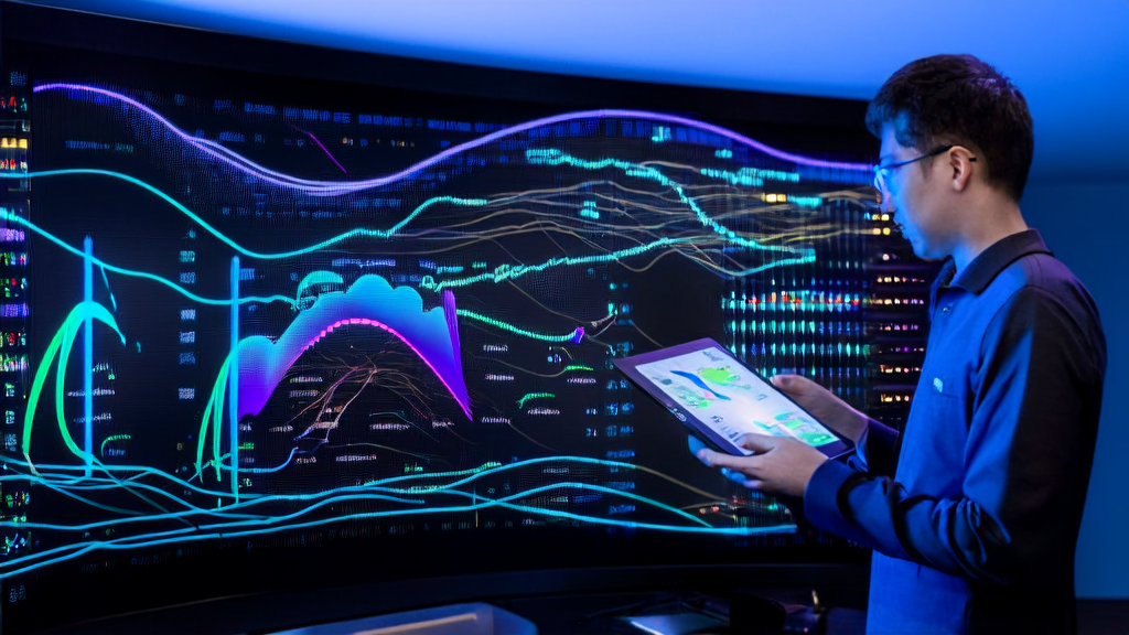 Modern advertising control center showcasing AI-optimized ad placement with a background of efficient servers and real-time monitoring analysts