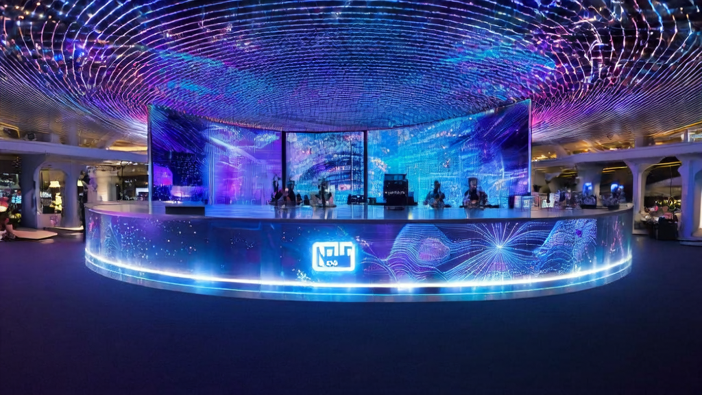 未来城市中的AI优化广告投放中心，展示最新广告效果和数据分析