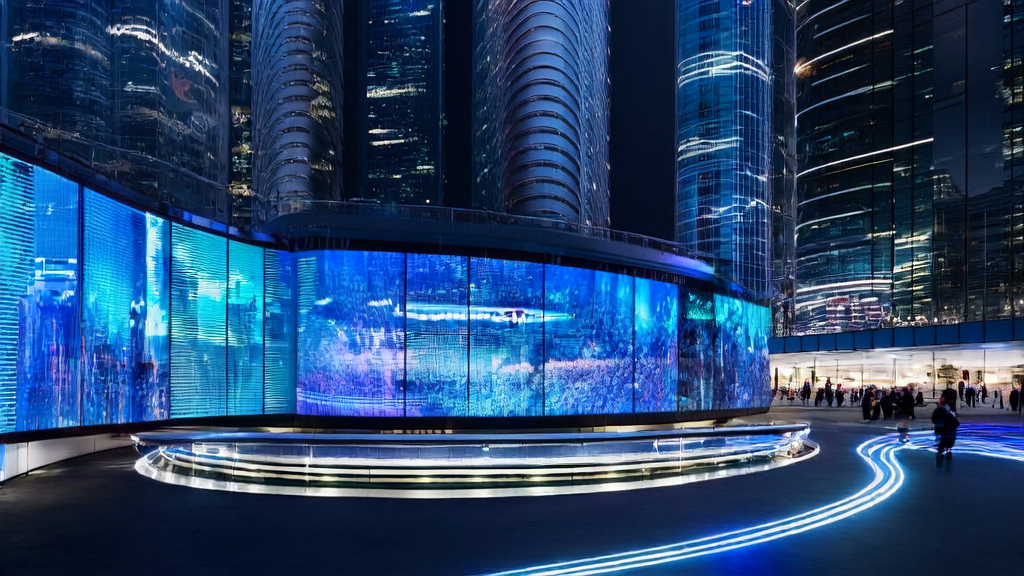 未来城市的广告控制中心，展示实时数据流和用户画像，利用AI技术优化广告投放策略。