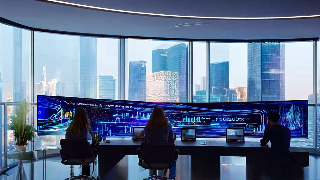 现代办公室内员工使用AI技术进行广告投放分析,精准触达目标人群并降低成本。