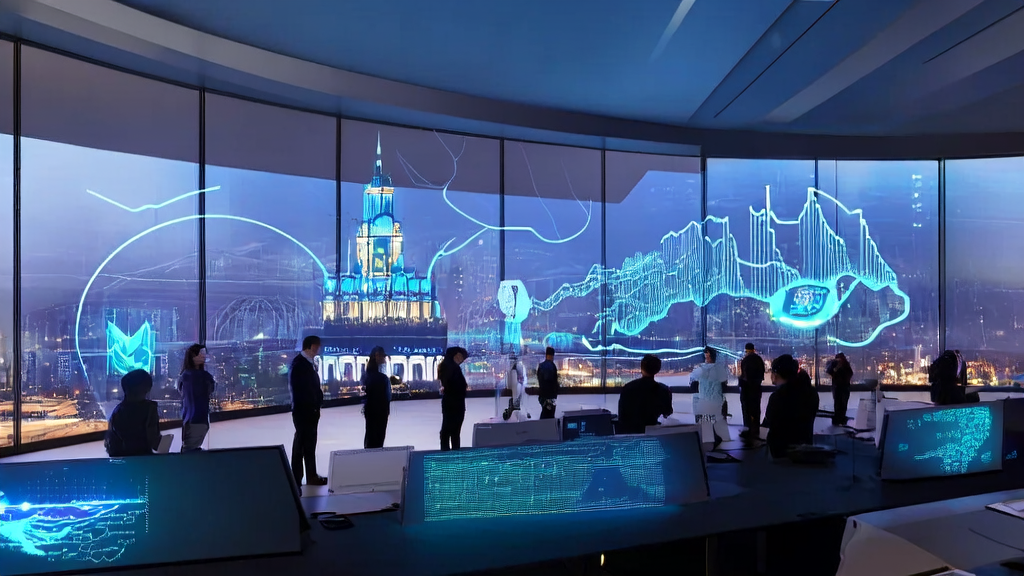 数据科学家在现代化办公室中使用AI技术优化广告投放，背景为迪士尼乐园标志，展示AI与OpenAI合作的创新成果。