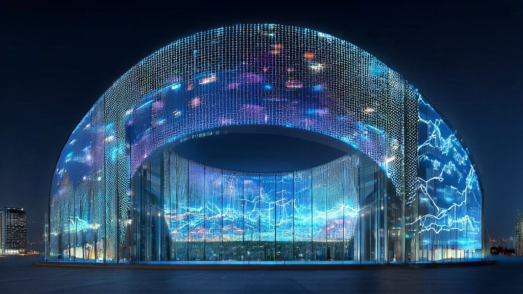 未来城市中的AI广告控制中心，展示实时数据分析和智能广告投放优化