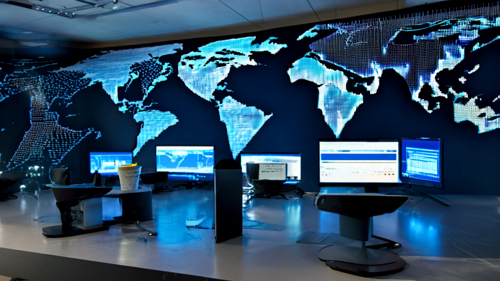 数据分析师在现代化办公室中利用AI技术优化广告投放，精准触达目标人群