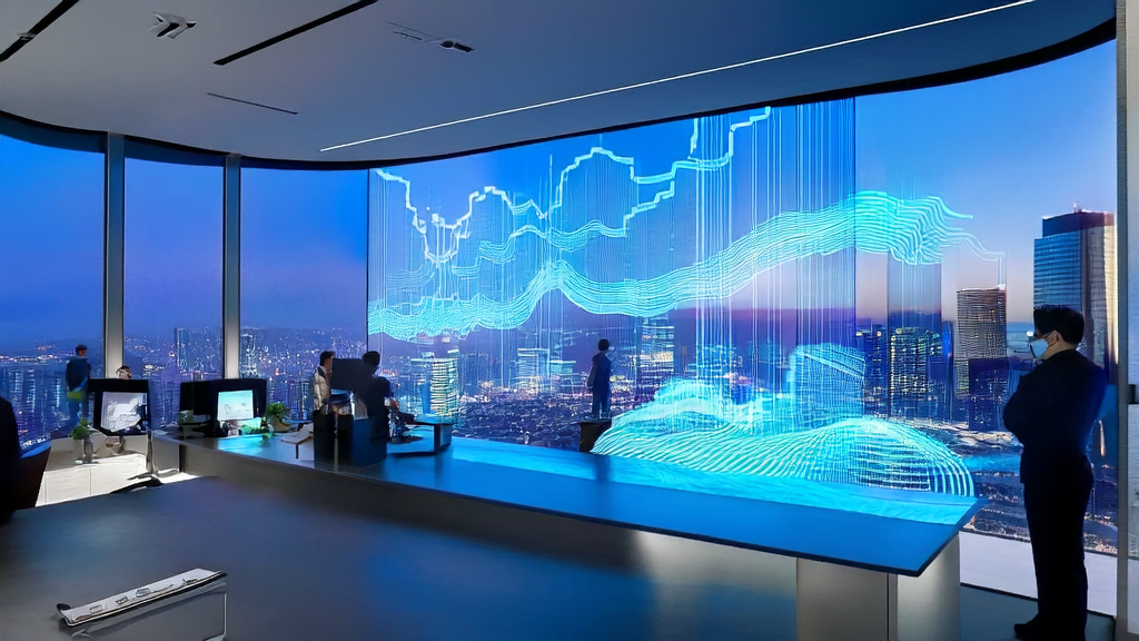 Young analyst in a modern office using Ant Financial's multi-language visual large model training framework for AI-optimized advertising analysis