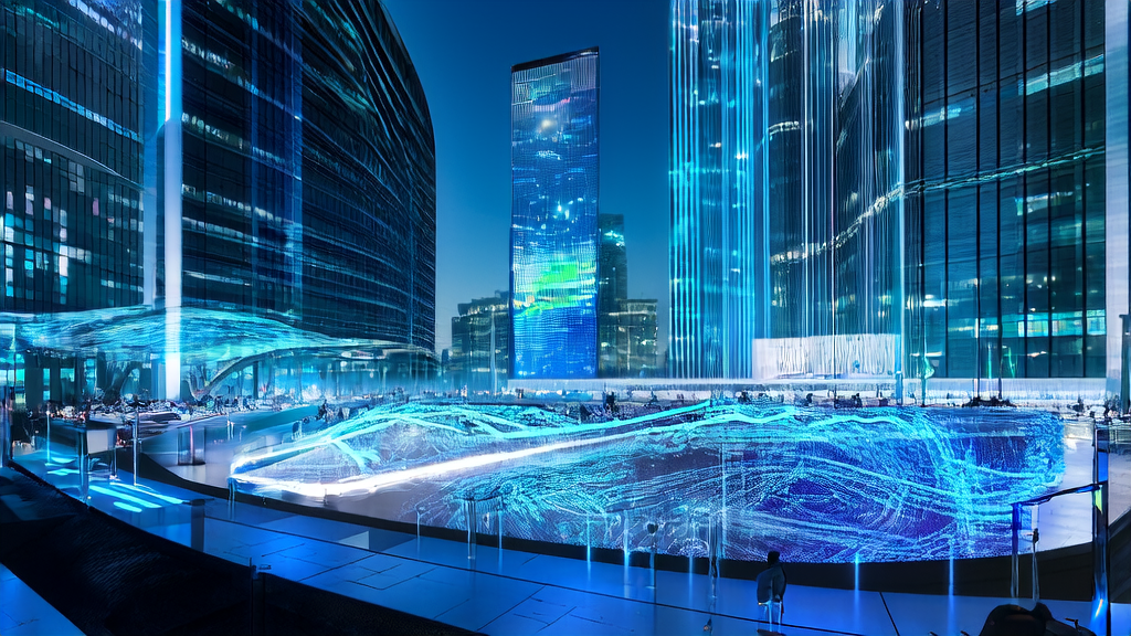 Future city control center showcasing real-time monitoring and adjustment of AI-optimized advertising