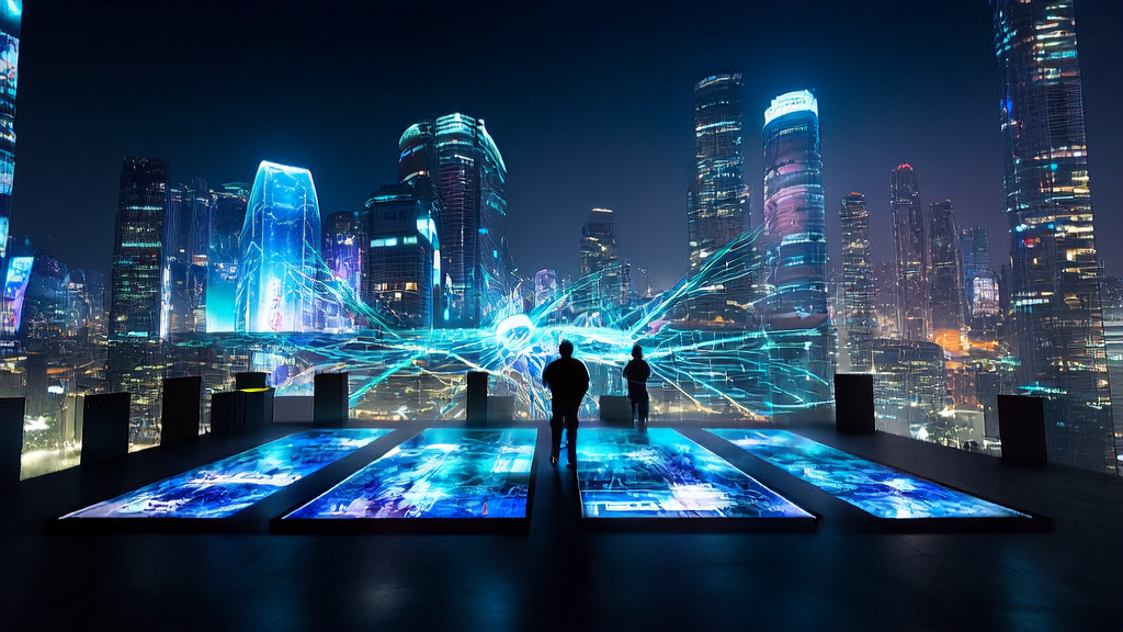 未来城市中的广告策划师使用AI技术优化广告投放