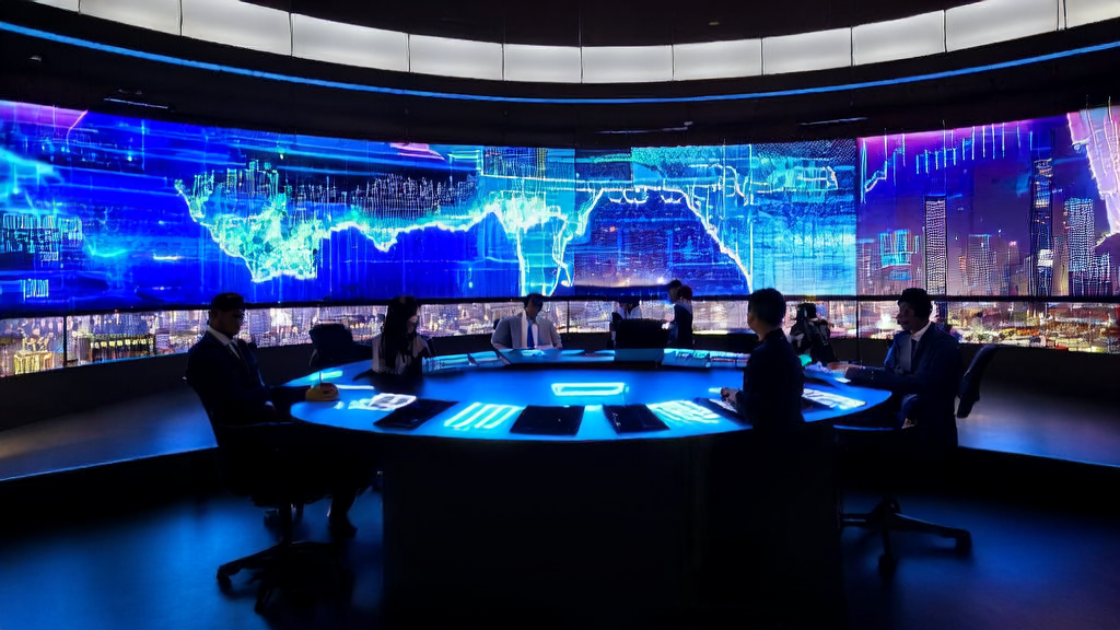 Scene of AI-optimized advertising in cross-border e-commerce within a futuristic city