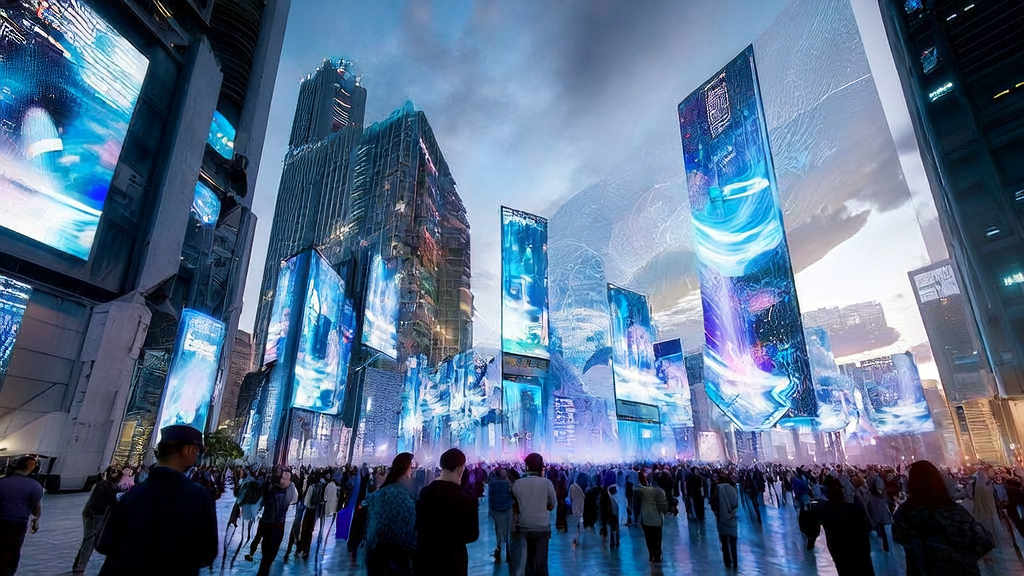 未来城市中AI优化广告投放的场景，展示AI技术在广告中的应用