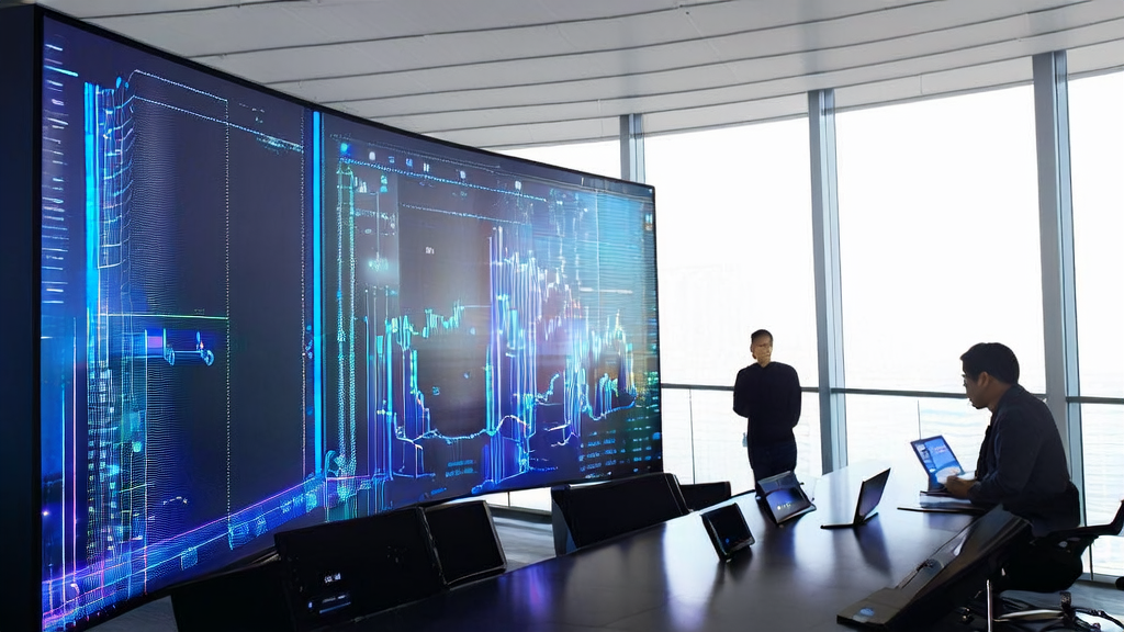 Data analysts in a modern office using Google Gemini API to optimize advertising strategies on a sunny day