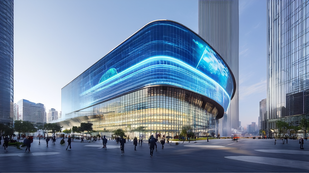 数据科学家在科技大楼中利用AI优化广告投放，智能广告牌实时调整内容以吸引行人。