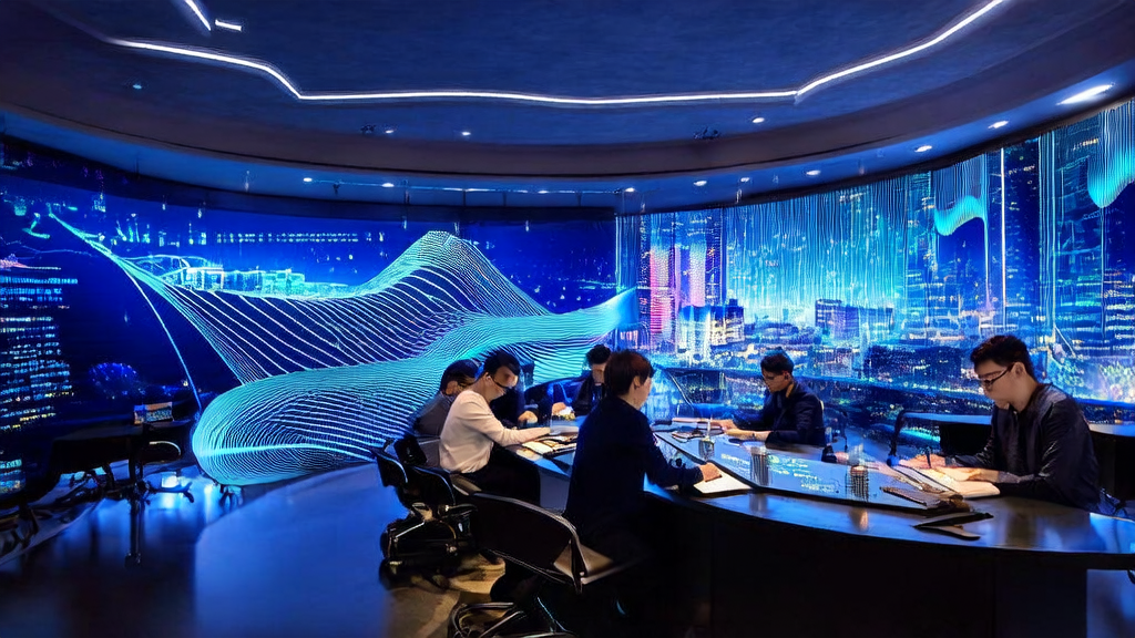 工程师们在充满科技感的办公室中调试AI广告投放系统，屏幕上显示着用户点击和转化的热力图。