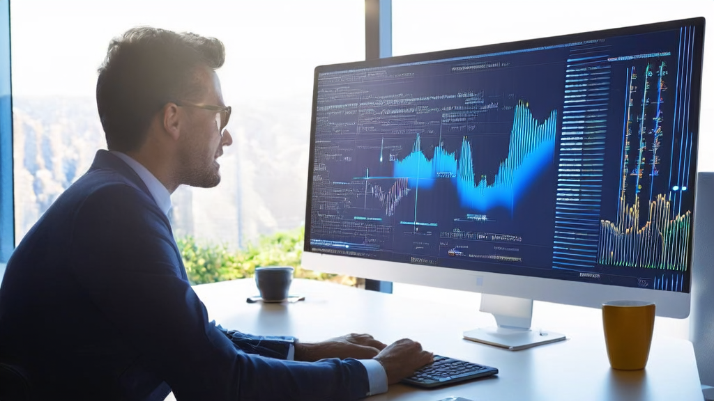 Modern office where a marketing manager uses Microsoft Excel Web's “Agent Mode“ for AI-optimized advertising