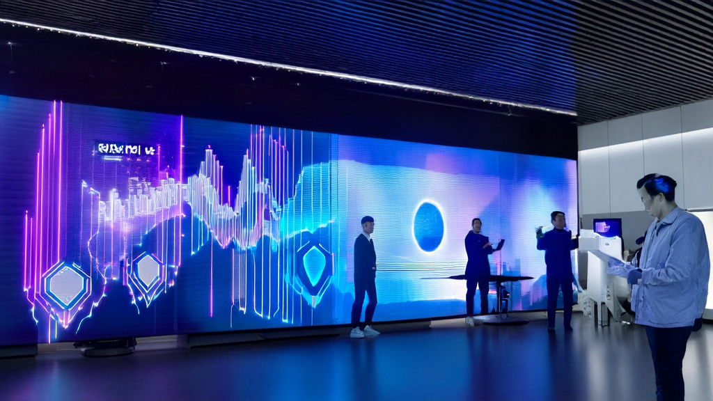 Data analysts in a modern office monitoring AI-optimized advertising performance on large screens, showcasing the powerful features of Tencent's ima 2.0 platform.