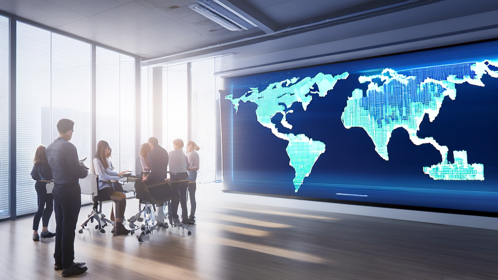 现代化办公室中，营销专家使用AI技术优化广告投放，实现精准营销与成本优化。