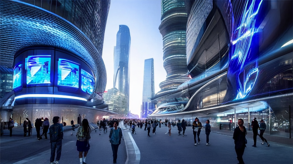 未来城市的AI优化广告投放场景，展示GPT-5.2带来的精准触达和互动体验