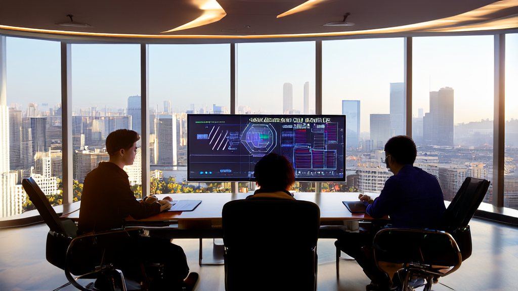 AI优化广告投放：工程师们在办公室中讨论如何通过AI技术精准触达目标人群并降低CPA