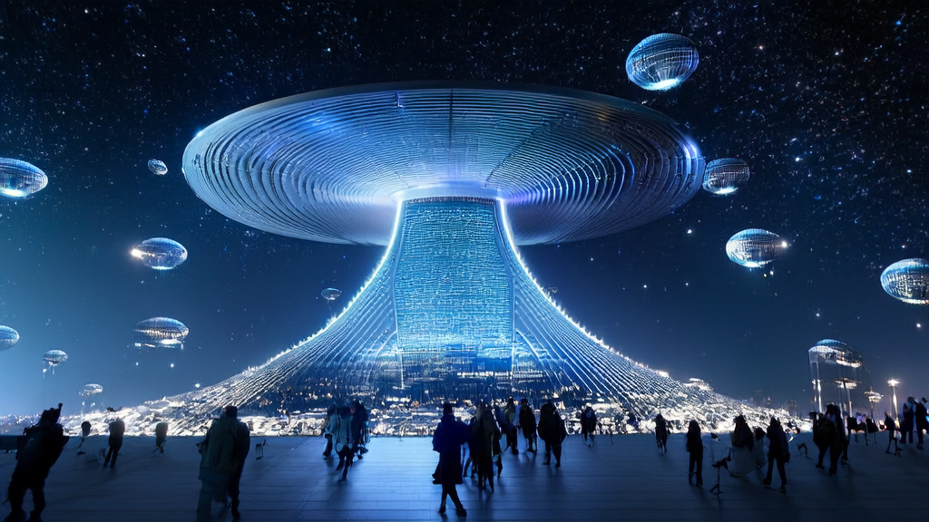 A high-tech space data center in orbit, showcasing AI-optimized advertising targeting