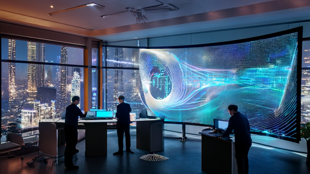 Marketing team in a modern office using AI technology to optimize advertising strategies