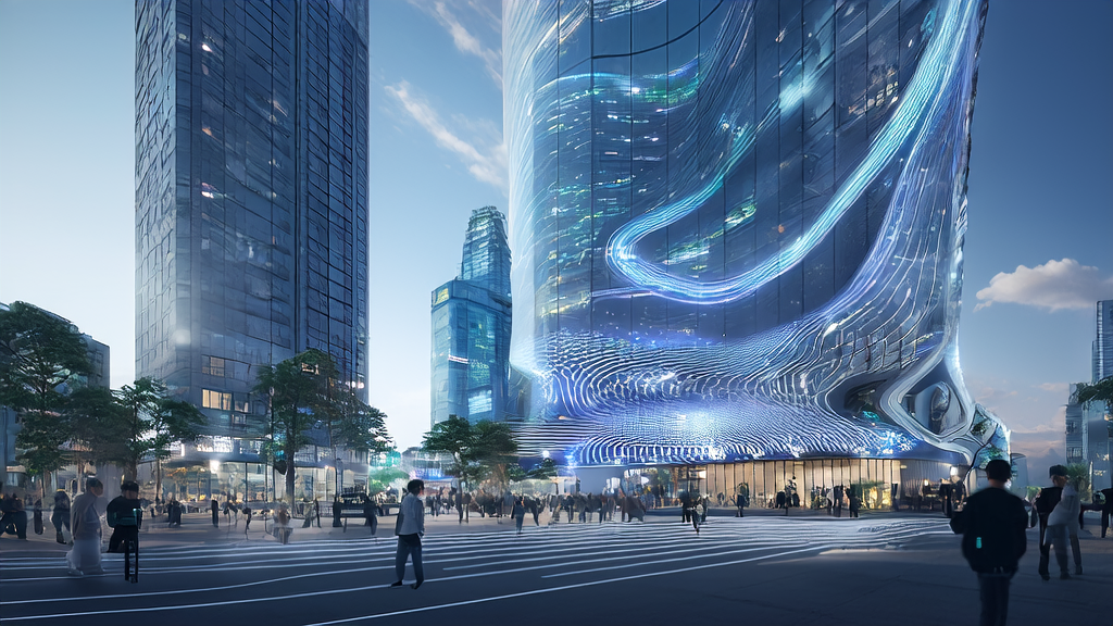 Smart billboards in a futuristic city display personalized ads, engaging passersby with interactive content.