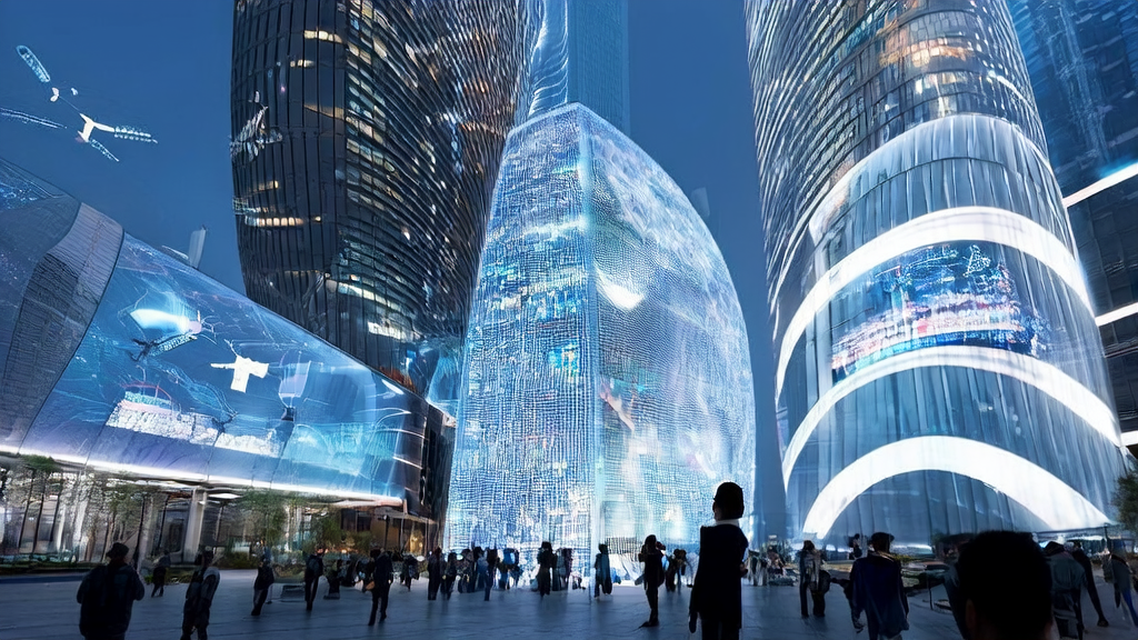 AI-optimized advertising strategies for cross-border e-commerce in a futuristic cityscape