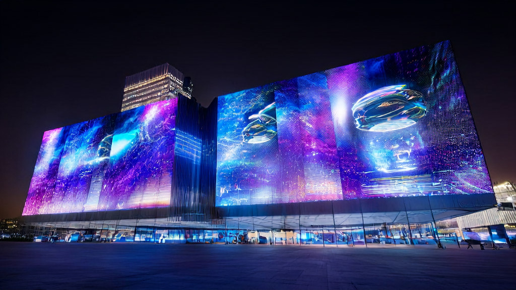 展示AI优化广告投放系统的城市夜景，大楼屏幕上显示精准人群定位和CPA降低的数据，前景为透明玻璃球内的SIMA 2机器人执行任务。