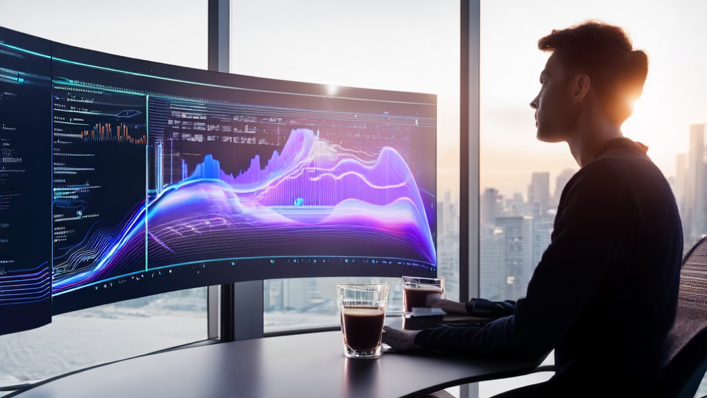 现代化办公室中，营销经理使用AI优化广告投放系统进行数据分析和策略调整