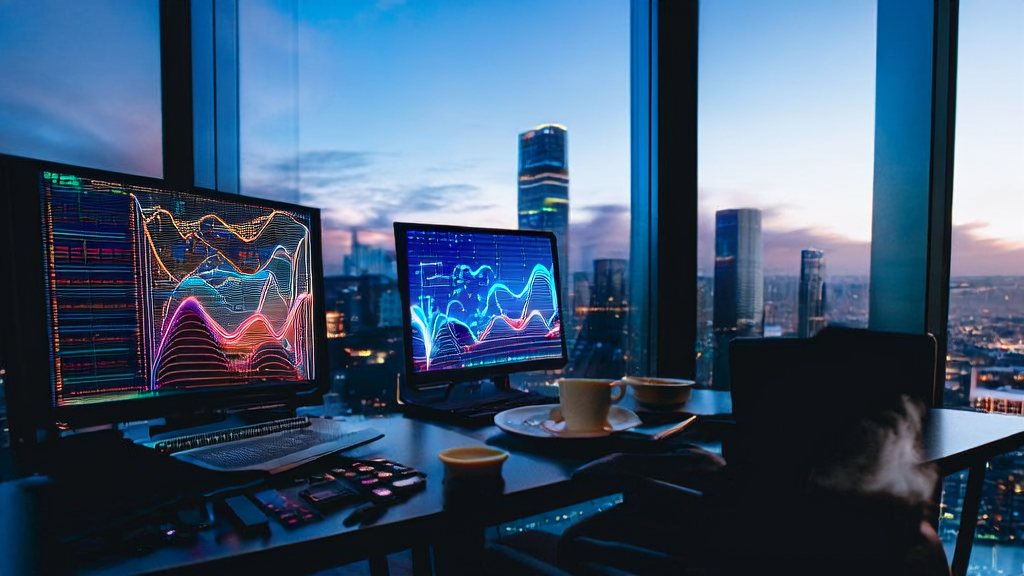 数据分析师在现代化办公室中利用AI技术优化广告投放策略