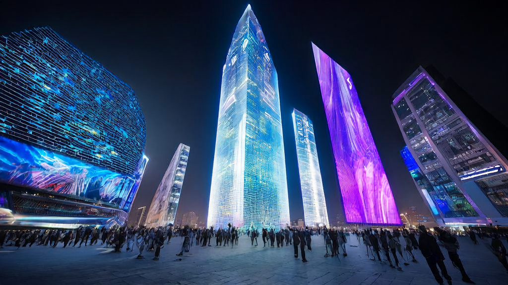 The future city's advertising hub, where robots are using AI technology for data analysis and ad optimization