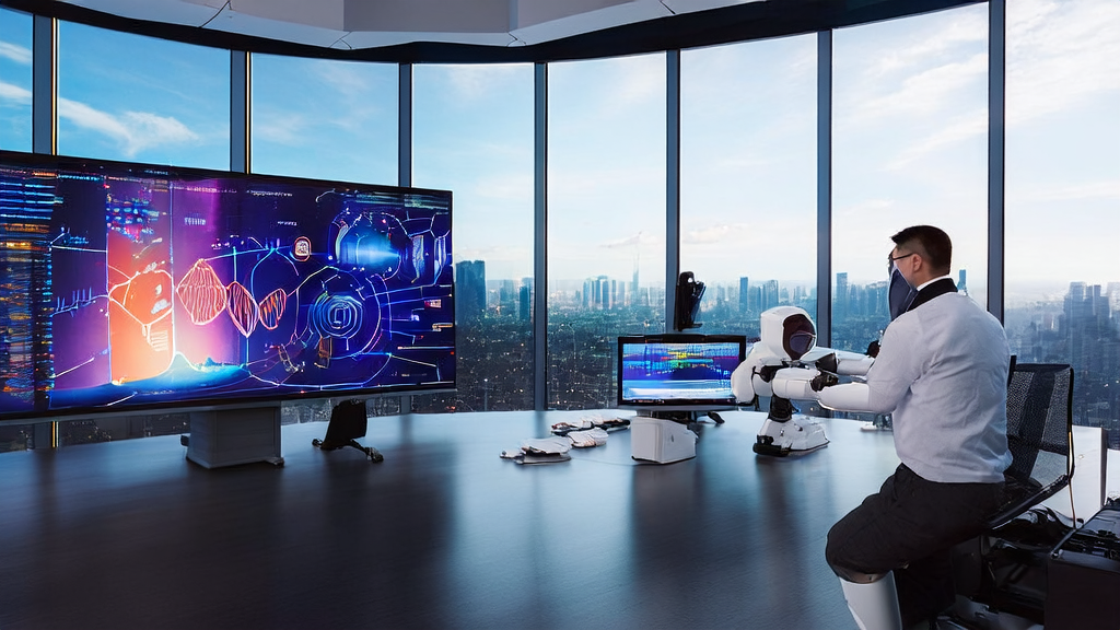 在现代化办公室中，数据分析师使用AI技术优化广告投放策略，屏幕显示多语种视觉大模型训练框架的实时反馈。