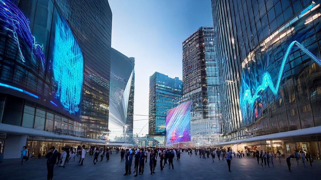 Inside a futuristic city's ad agency, the team is using AI to optimize advertising strategies