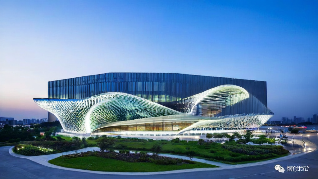 京东南京研发中心大楼及其周边环境，展示AI技术和广告投放效果